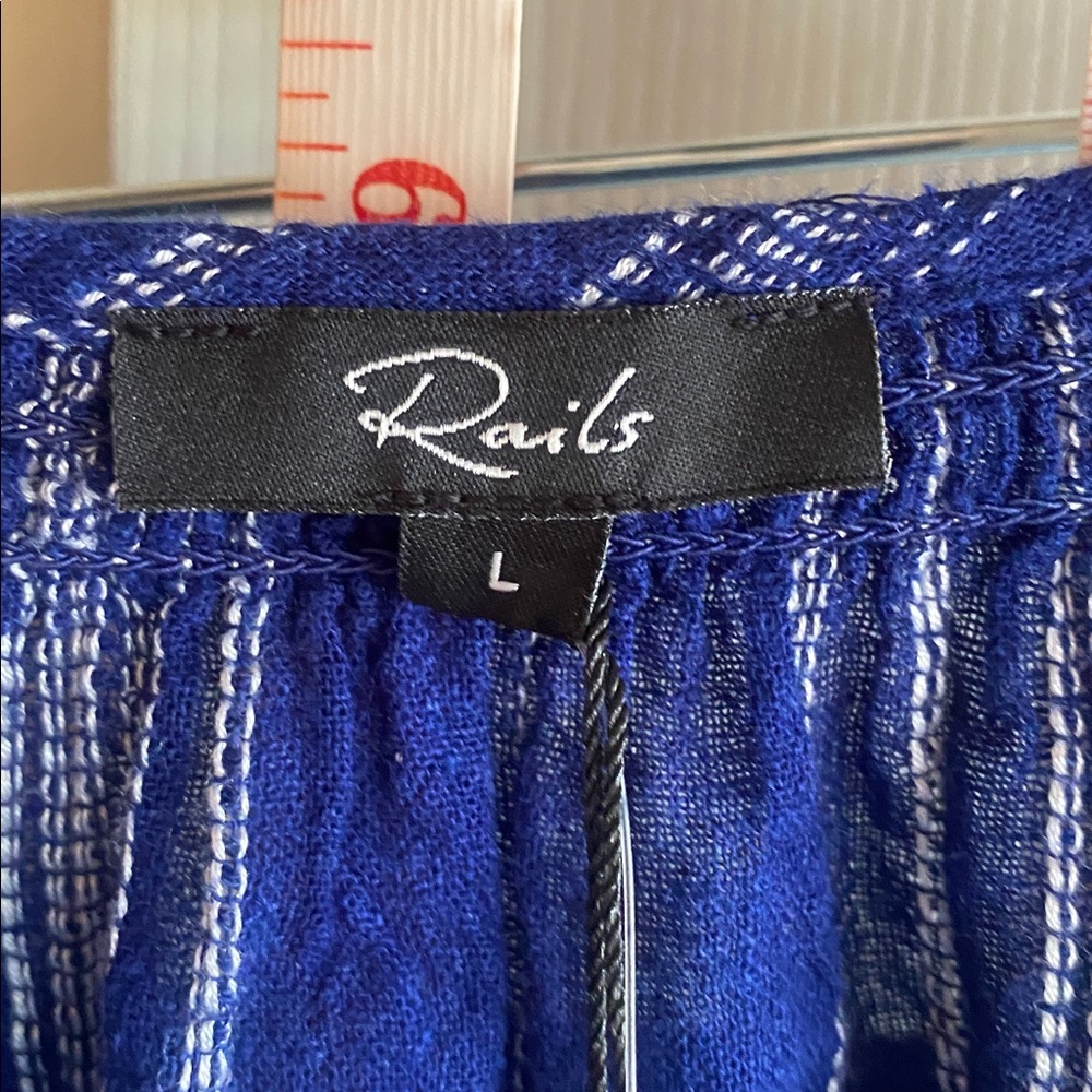 Rails NWT Mariah Relaxed Fit Blue/White Striped Linen Blend Button-Up Blouse - Picture 9 of 14